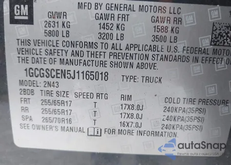 2018 Chevrolet Colorado Lt z USA, uszkodzony, nr VIN 1GCGSCEN5J1165018